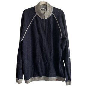 Mountain Khakis Men XXL Navy Blue Lambswool Outdoor Fleck Quarter Zip Sweater